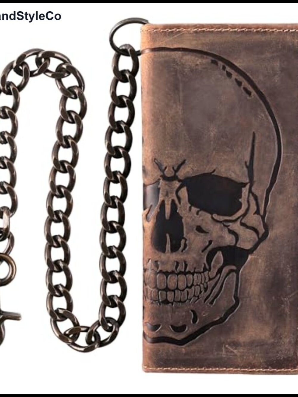 RFID Blocking Tri-fold Leather Wallet with Steel Chain